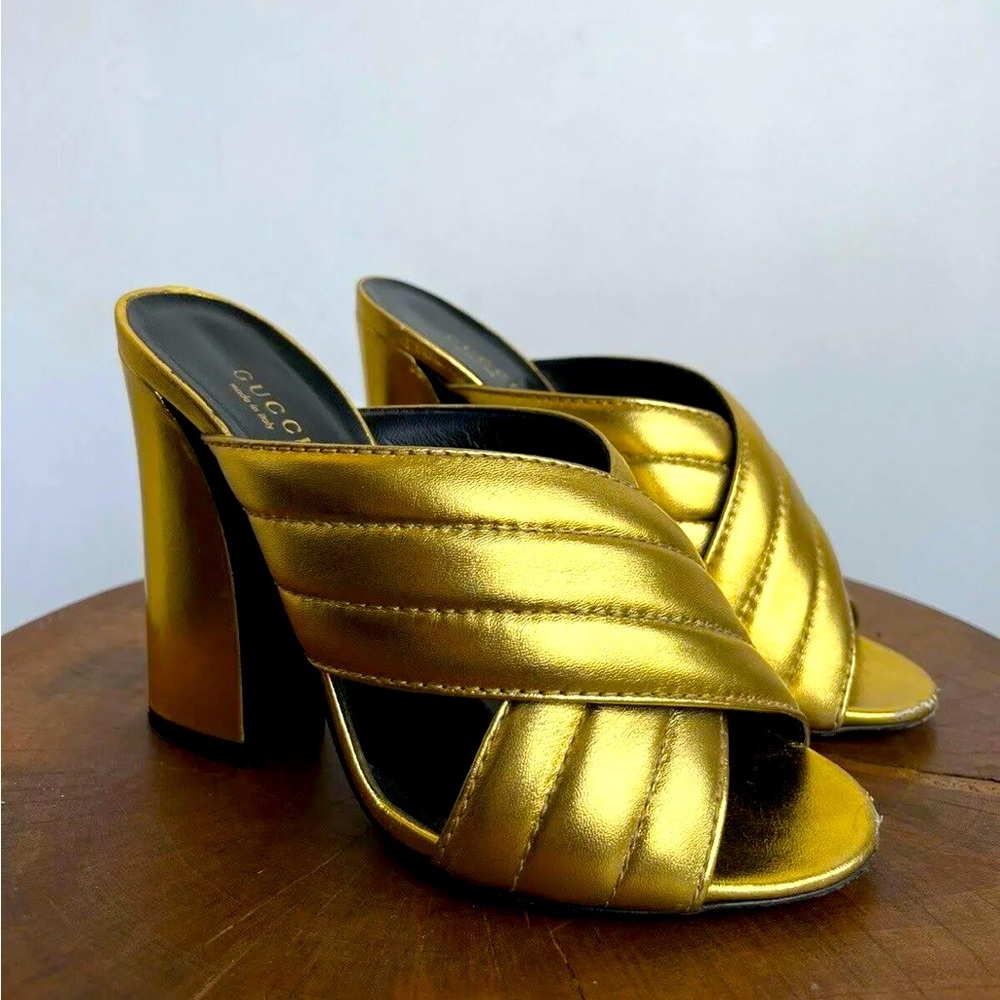 Gold Gucci Webby Mules 38